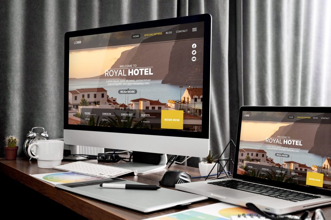 ilustrasi landing page untuk produk hotel