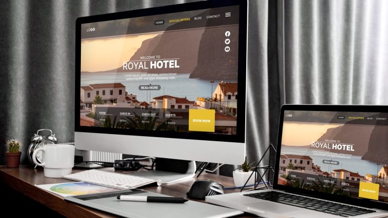 ilustrasi landing page untuk produk hotel