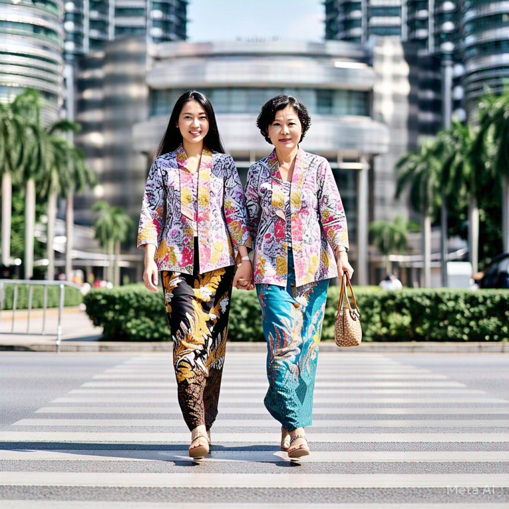 Ilustrasi AI: Motif batik Malaysia dominan bergambar flora dengan warna-warna cerah.