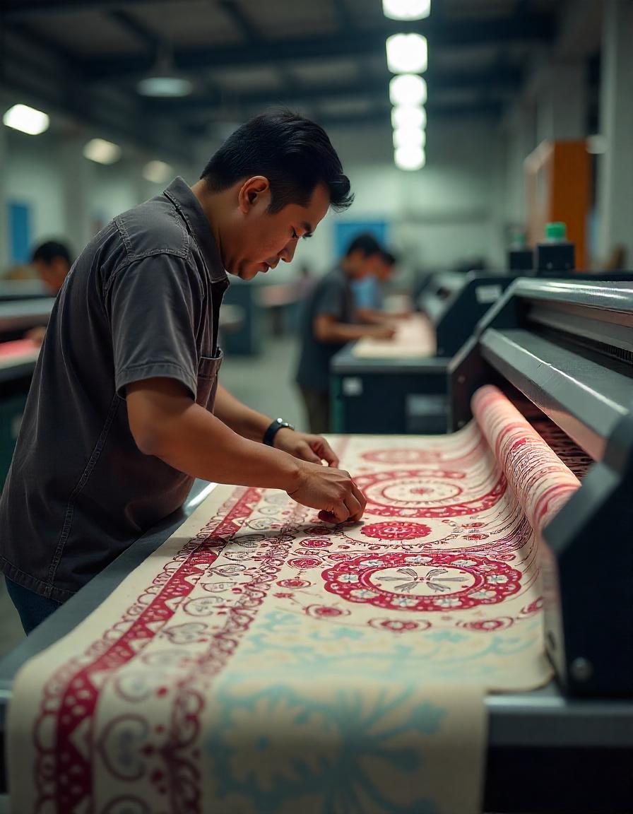 Proses pembuatan kain bukan batik asli menggunakan mesin