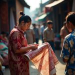 Ilustrasi jual beli batik di pasar.