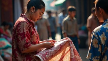 Ilustrasi jual beli batik di pasar.
