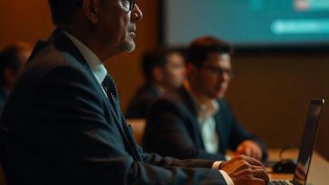 Ilustrasi seorang pengusaha sedang menimbang-nimbang keuntungan membuat media online