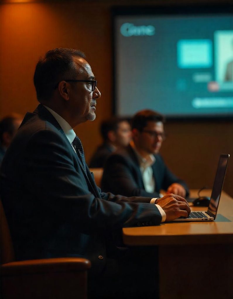 Ilustrasi seorang pengusaha sedang menimbang-nimbang keuntungan membuat media online