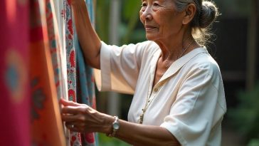Ilustari seorang perajin sedang menjemur batik