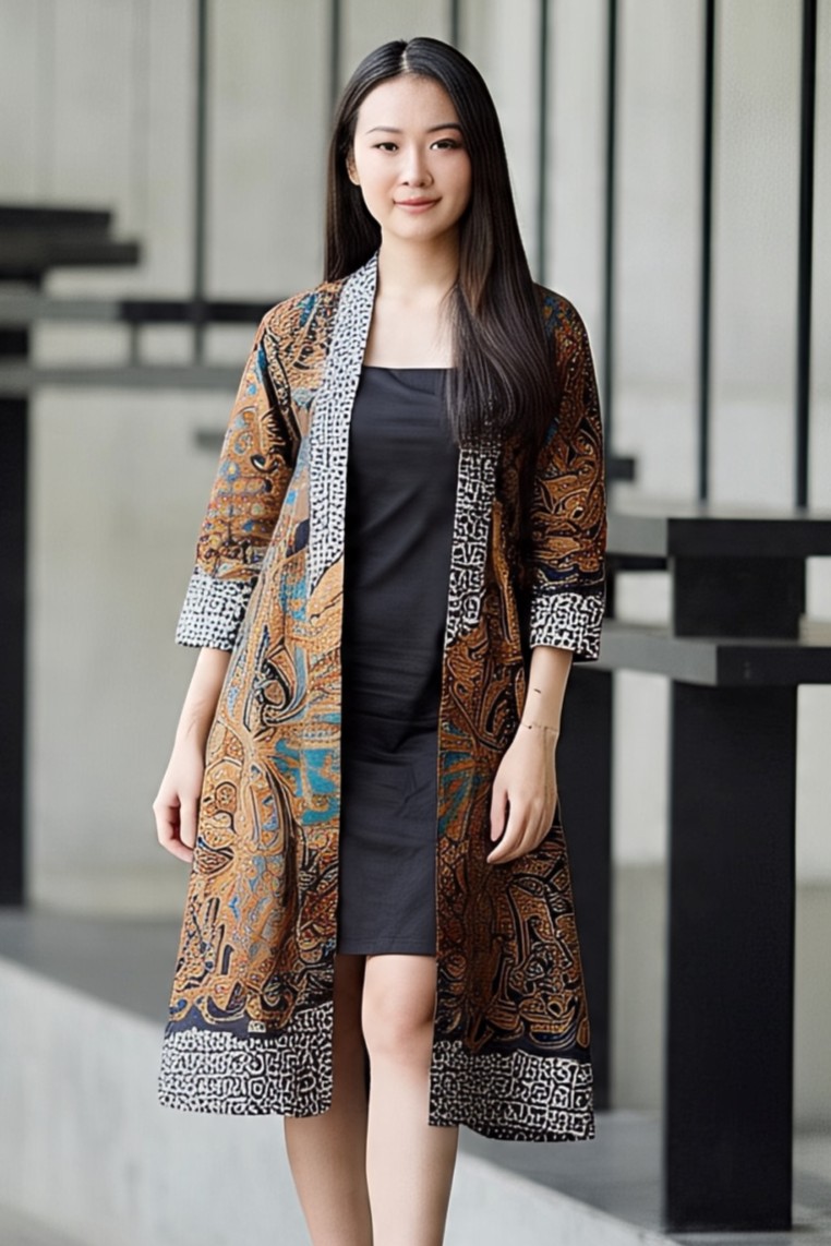 OOTD - Cardigan Batik Panjang dan dress Monochrome