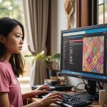 seorang remaja sedang mendesain batik fraktal untuk diinput menjadi batik AI