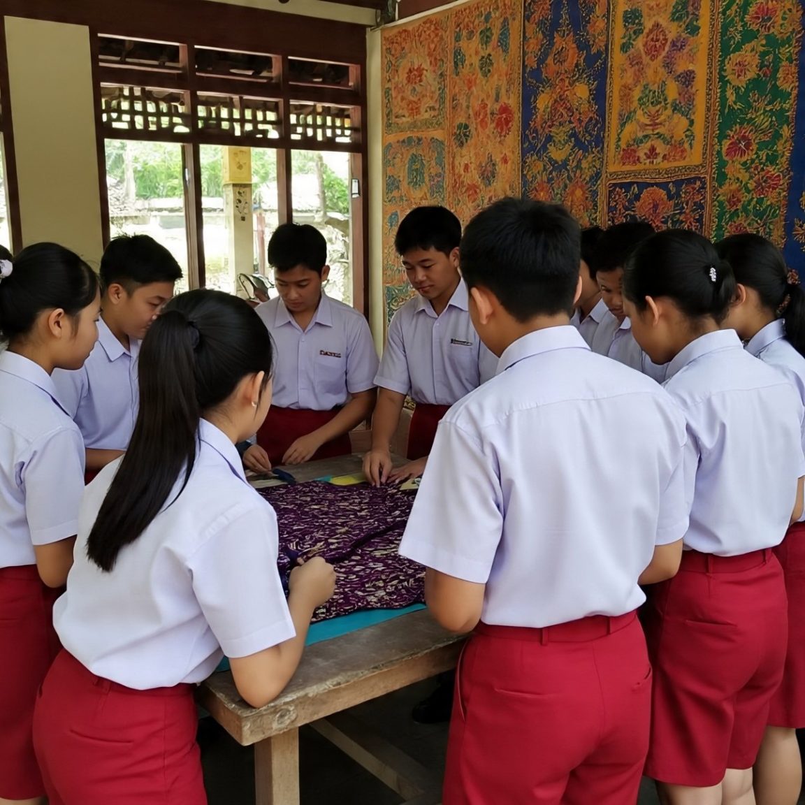 Peran batik penting dalam pendidikan karakter dan muatan lokal, menanamkan nilai budaya, kreativitas, serta cinta tanah air sejak usia dini.