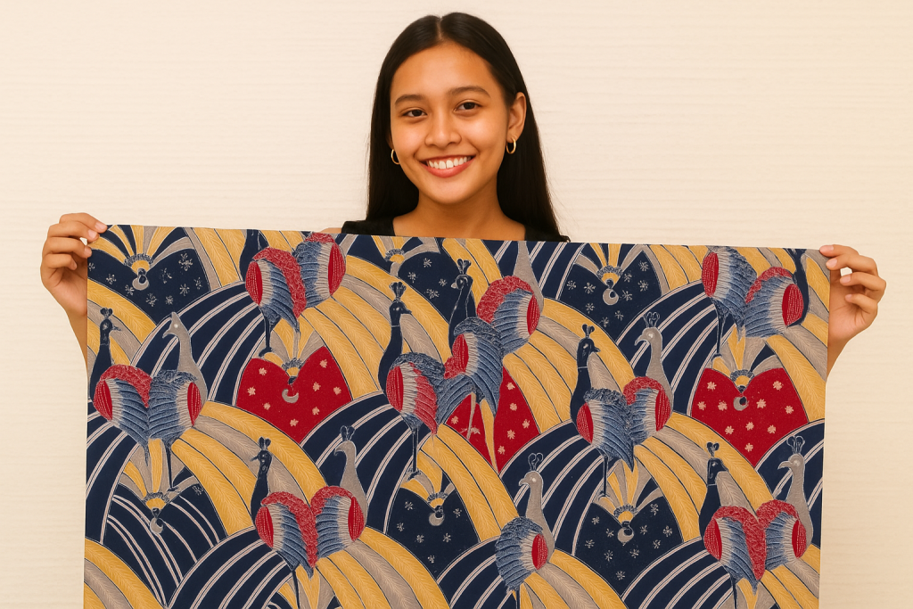 Batik Merak Ngibing, motif khas Priangan Timur yang anggun. Simbol harmoni, kegembiraan, dan identitas budaya Sunda.