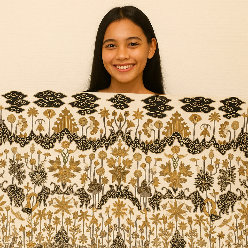 Batik Cirebon motif Taman Telaga Teratai: simbol kemurnian dan kesejahteraan, warisan budaya yang indah dan sarat makna.