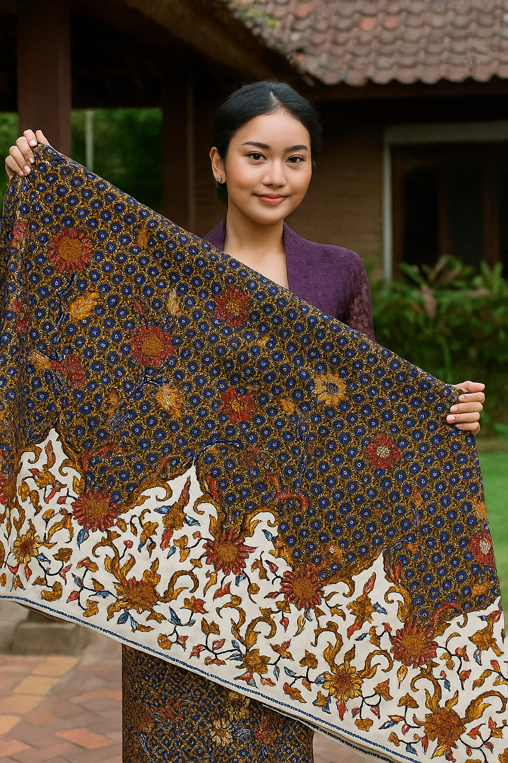 Batik Lasem motif Gunung Ringgit melambangkan rezeki melimpah, etika mencari kekayaan, dan akulturasi budaya Jawa-Tionghoa.