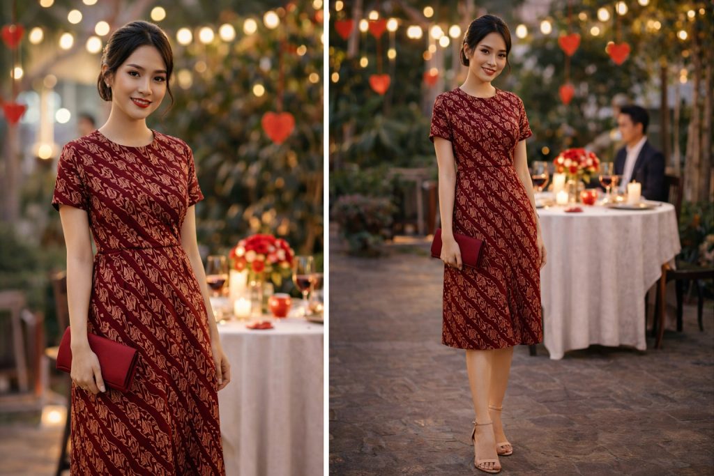 Inspirasi OOTD batik Valentine: romantis, elegan, modern, dan tetap berbudaya untuk dinner, couple look, hingga gaya casual chic.
