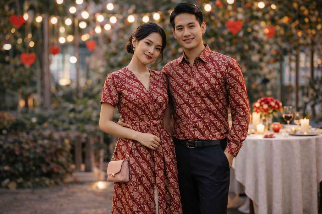 Inspirasi OOTD batik Valentine: romantis, elegan, modern, dan tetap berbudaya untuk dinner, couple look, hingga gaya casual chic.