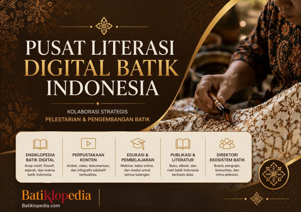 Ajak korporat dan individu terlibat dalam produksi literasi batik Indonesia untuk edukasi, pelestarian budaya, dan dampak berkelanjutan.