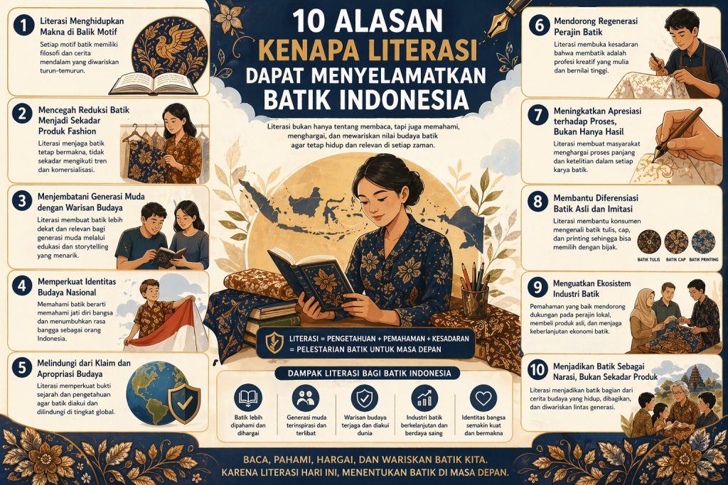 Literasi jadi kunci melestarikan batik Indonesia lewat edukasi, regenerasi, dan pemahaman nilai budaya di era modern.