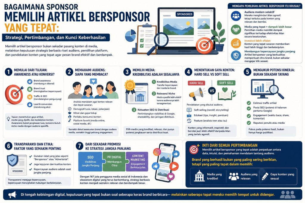 Pelajari cara brand memilih artikel bersponsor yang tepat, dari target audiens hingga pemilihan media untuk hasil pemasaran optimal.