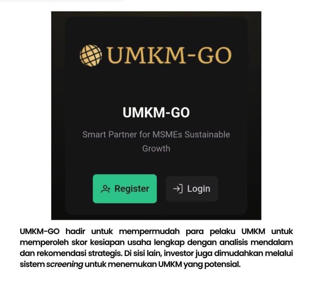 Mahasiswa UI hadirkan UMKM-GO berbasis AI untuk bantu analisis usaha dan jembatani UMKM dengan investor secara efisien.