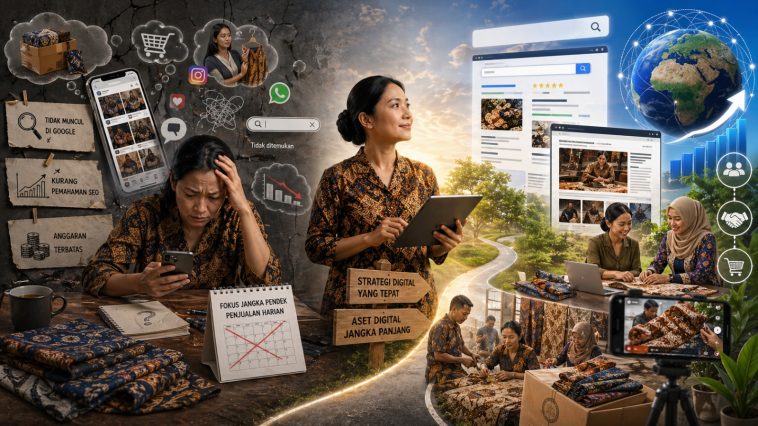 Pelaku UMKM batik hadapi banyak tantangan digital. Simak masalah utama dan peluang agar brand lebih terlihat dan dipercaya online.