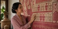 Motif kapal pada kain Tampan Lampung diolah menjadi busana batik kontemporer dengan filosofi perjalanan hidup manusia.