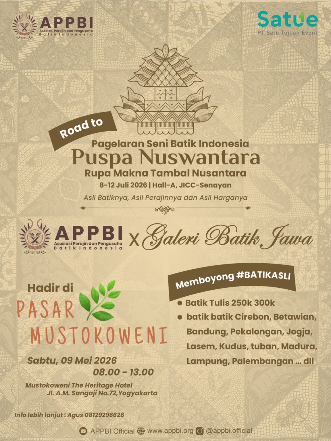 Batik Tulis Nusantara hadir di Yogyakarta 9 Mei 2026 dengan koleksi batik asli berbagai daerah, harga mulai Rp250 ribu.