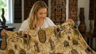 Motif Tifani Honai pada batik Papua melambangkan rumah adat, musik tradisional, dan pentingnya keluarga masyarakat Papua.