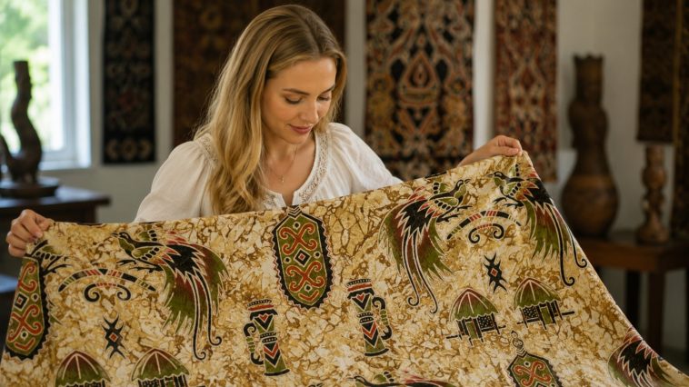 Motif Tifani Honai pada batik Papua melambangkan rumah adat, musik tradisional, dan pentingnya keluarga masyarakat Papua.