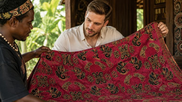 Motif Prada dan Asimetris pada batik Papua menggambarkan kekayaan alam serta keragaman budaya masyarakat Papua.