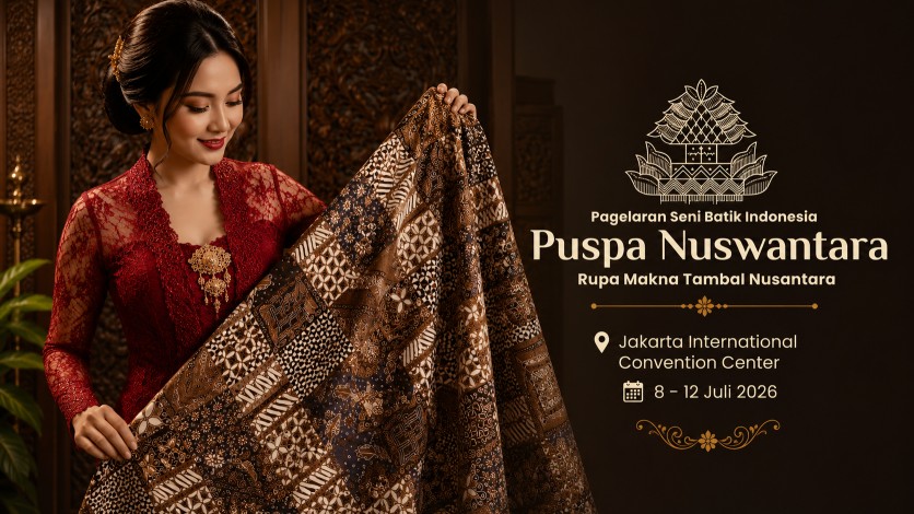 Puspa Nuswantara 2026 akan digelar di JICC Senayan pada 8–12 Juli 2026, menghadirkan batik premium, maestro batik, dan kolektor.