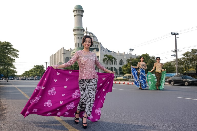 Buat gambar ukuran 16:9. Konsep gambar: Foto lampiran 1 hilangkan background, tempel foto lampiran 2 sebagai pengganti background.