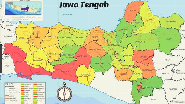 Letak Kabupaten Tegal di Jawa Tengah