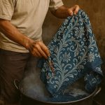 Batik indigosol menggunakan pewarna sintetis yang menghasilkan warna pastel melalui teknik celup dan colet pada kain primisima.